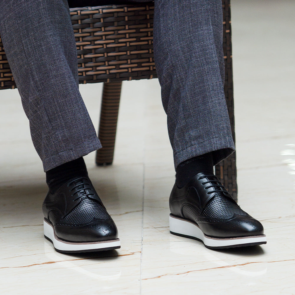 Jasper Woven Brogues in Black — worn on model