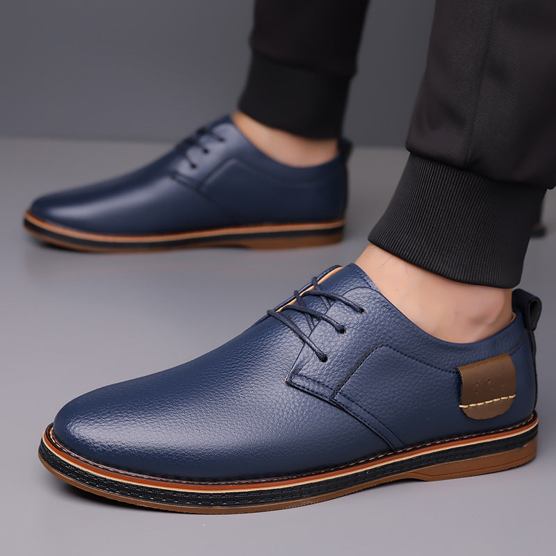 Franco Derby Shoes in Navy Blue — smooth leather lace-up dress shoe