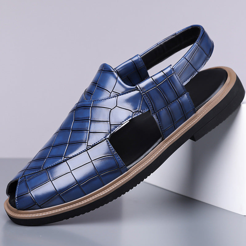 Paolo Leather Sandals in Blue — woven closed-toe fisherman sandal