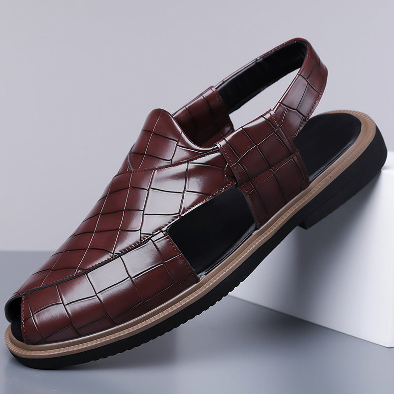 Paolo Leather Sandals in Dark Brown — woven closed-toe fisherman sandal
