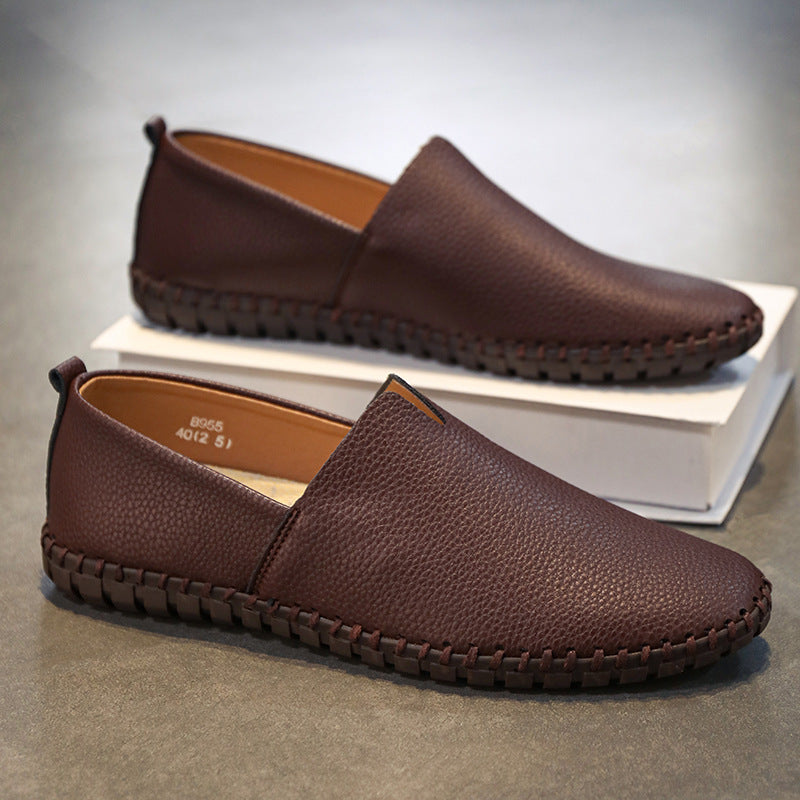 Cole Leather Espadrilles in Dark Brown — men's slip-on leather shoe with hand-stitched sole