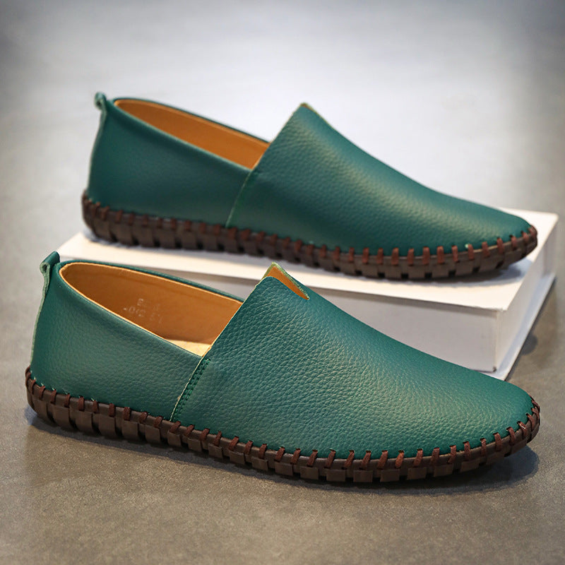 Cole Leather Espadrilles in Green — men's slip-on leather shoe with hand-stitched sole