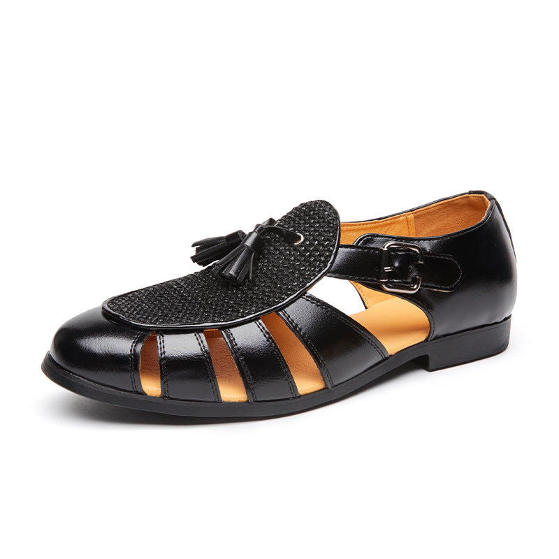 Vince Leather Sandals in — leather fisherman sandal with woven tassel vamp