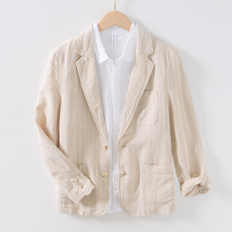Alessio Linen Jacket in Beige — men's pinstripe linen blazer