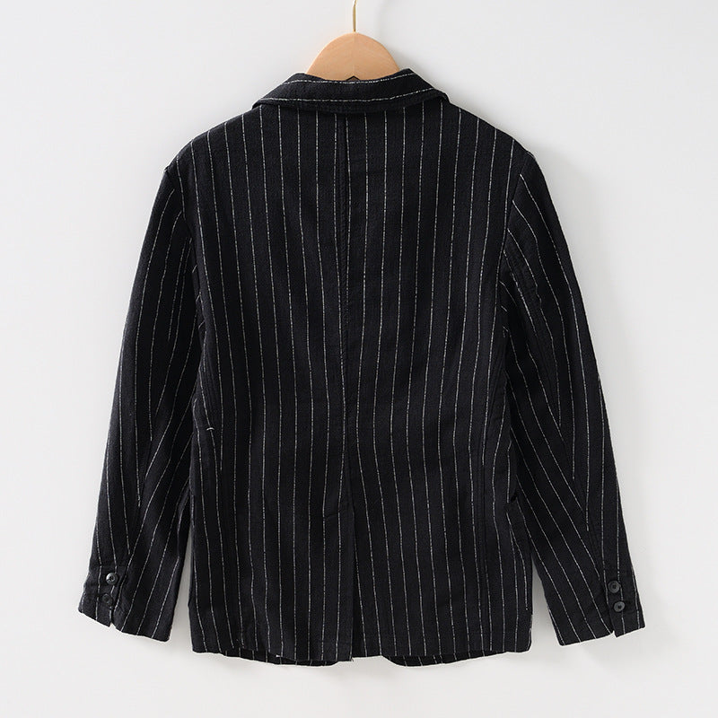 Alessio Linen Jacket in Black back view — men's pinstripe linen blazer