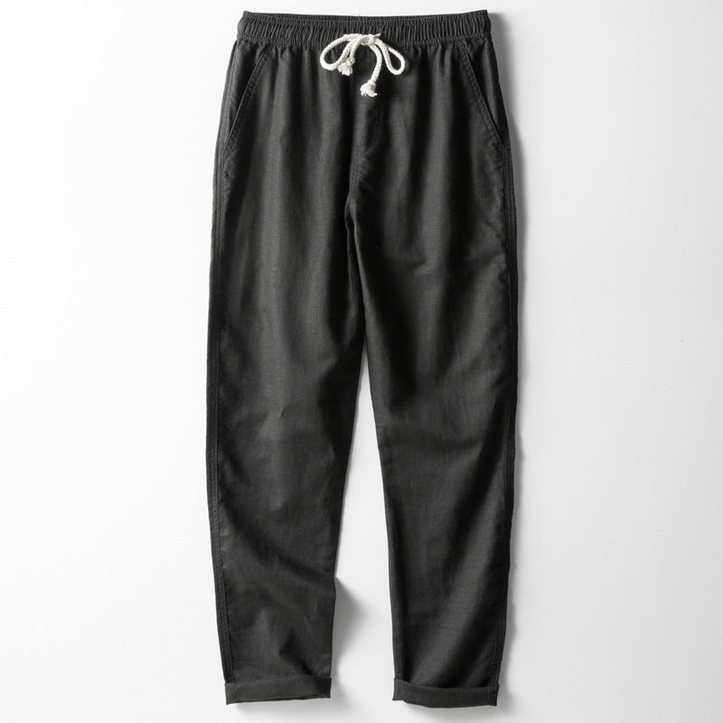 Reid Linen Pants in Black — lightweight linen drawstring pants