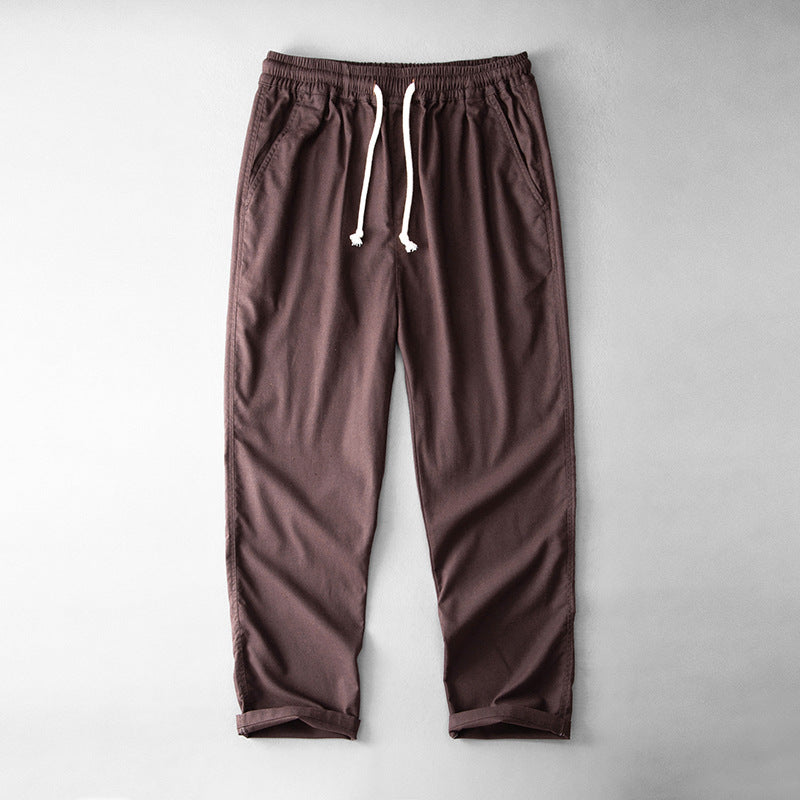 Reid Linen Pants in Brown — lightweight linen drawstring pants