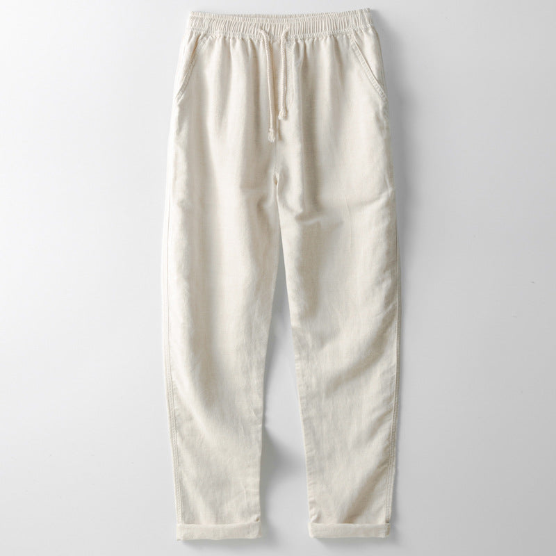 Reid Linen Pants in Cream — lightweight linen drawstring pants
