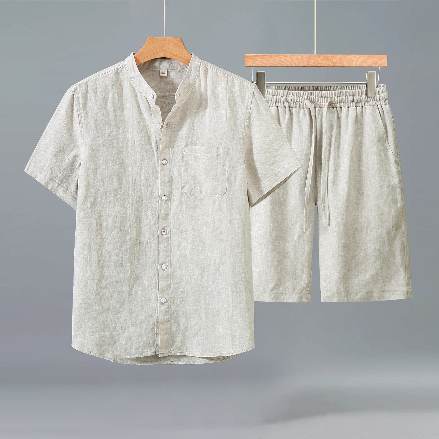 Valerio Linen Set in Beige — linen shirt and shorts set