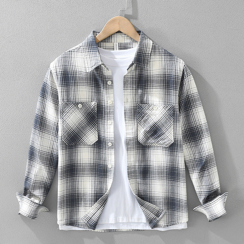 Silas Plaid Shirt in Blue — soft brushed cotton button-up with chest pockets