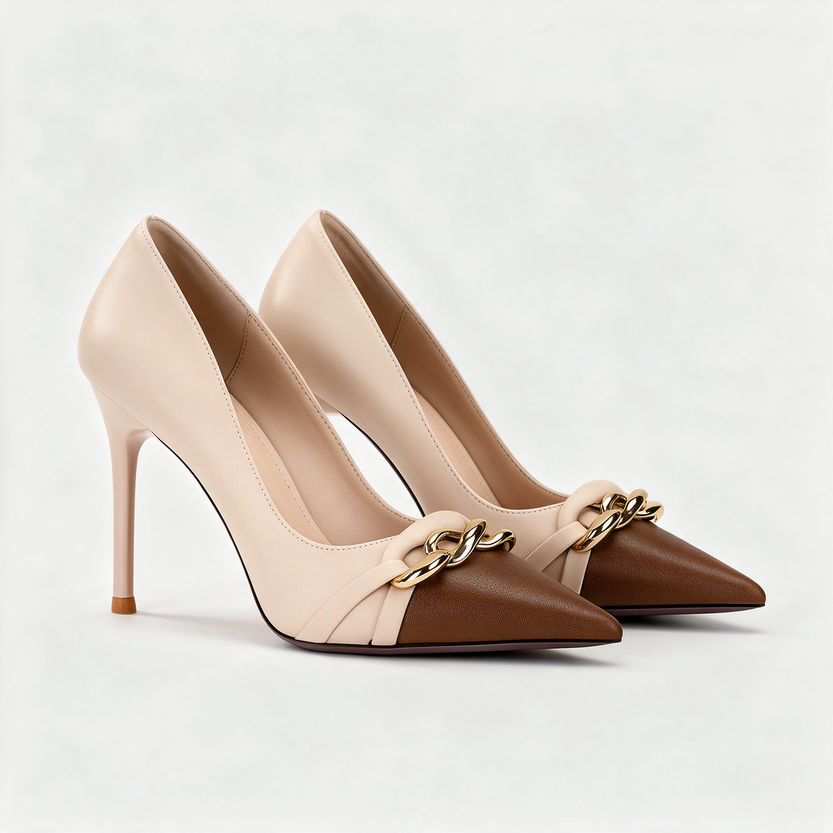 Perla Two-Tone Pumps in Brown — studio pair view