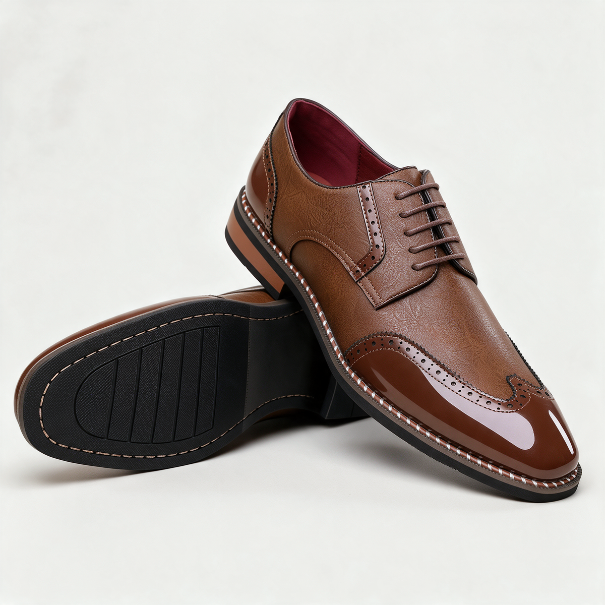 Spencer Brogue Sneakers in Brown — two-tone leather wingtip brogue with a polished toe