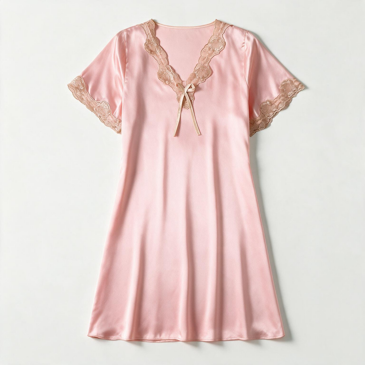 Selina Satin Nightgown — women's silky satin lace-trim nightgown with bow