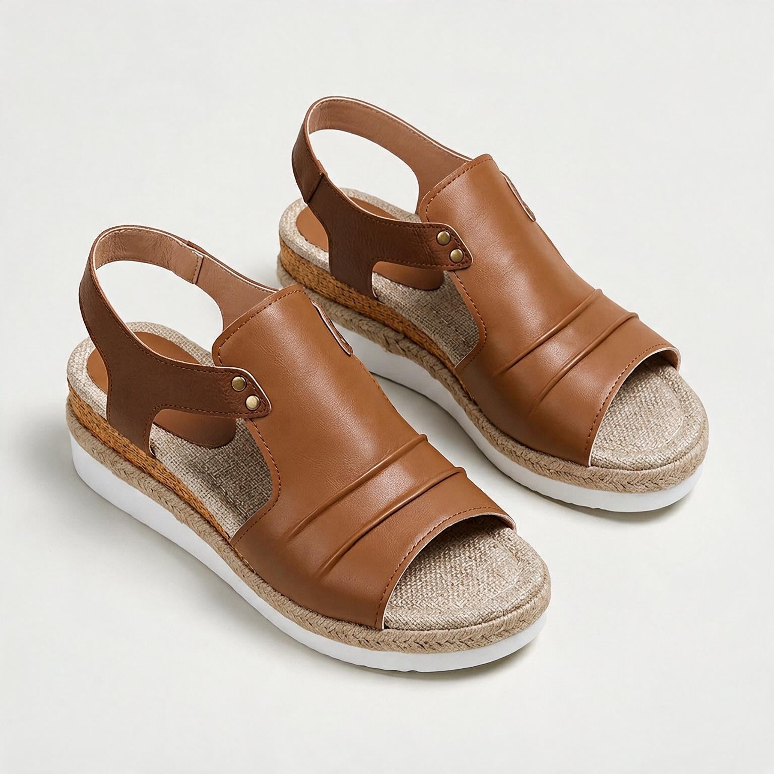 Alba Platform Sandals — women's leather espadrille wedge sandal with ankle strap