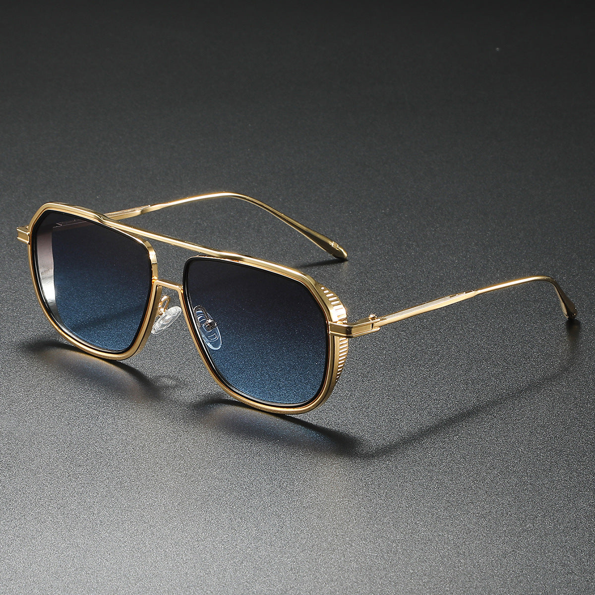 Florian Aviator Sunglasses in Blue — men's polished metal aviator eyewear
