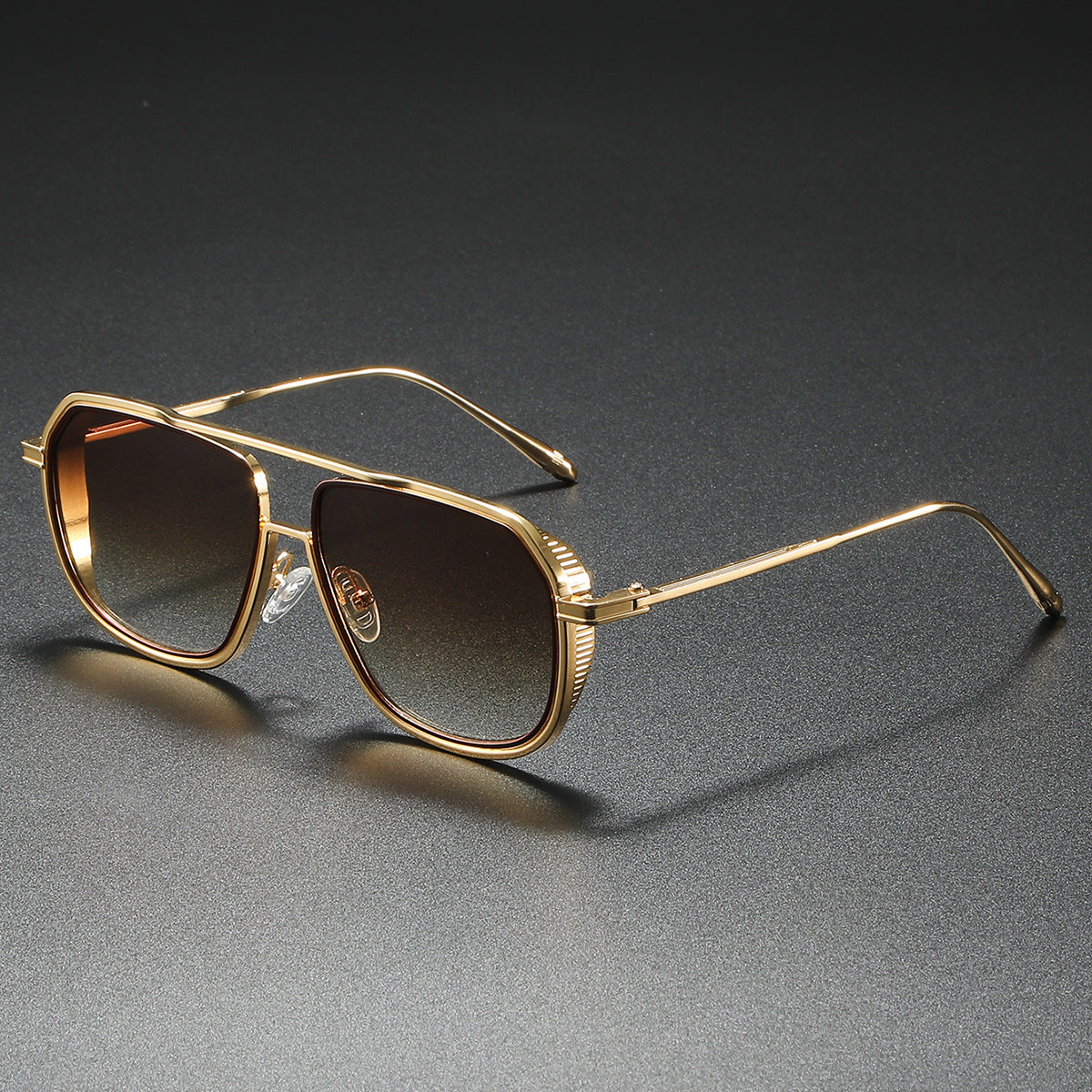 Florian Aviator Sunglasses in Brown — men's polished metal aviator eyewear
