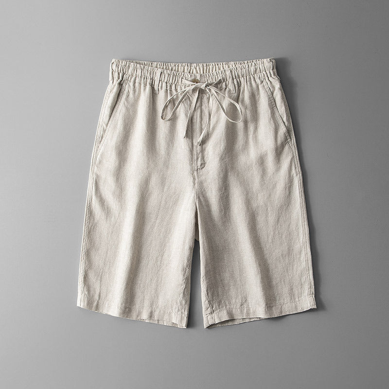 Marco Linen Shorts in Beige — men's gossamer linen drawstring shorts