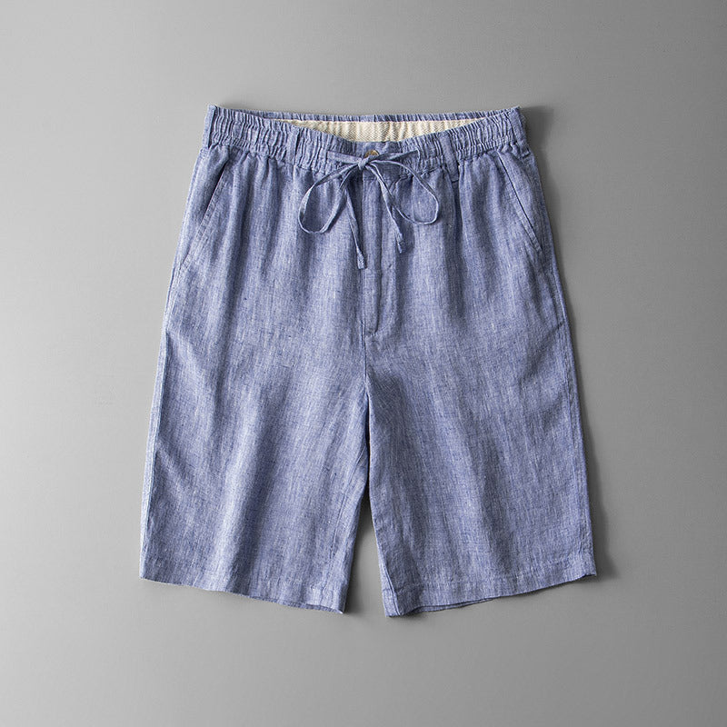 Marco Linen Shorts in Light Blue — men's gossamer linen drawstring shorts