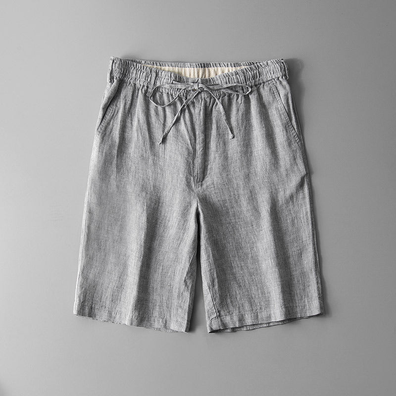 Marco Linen Shorts in Light Gray — men's gossamer linen drawstring shorts