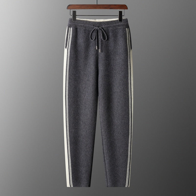 Celeste Cashmere Joggers in Gray — women's cashmere side-stripe joggers