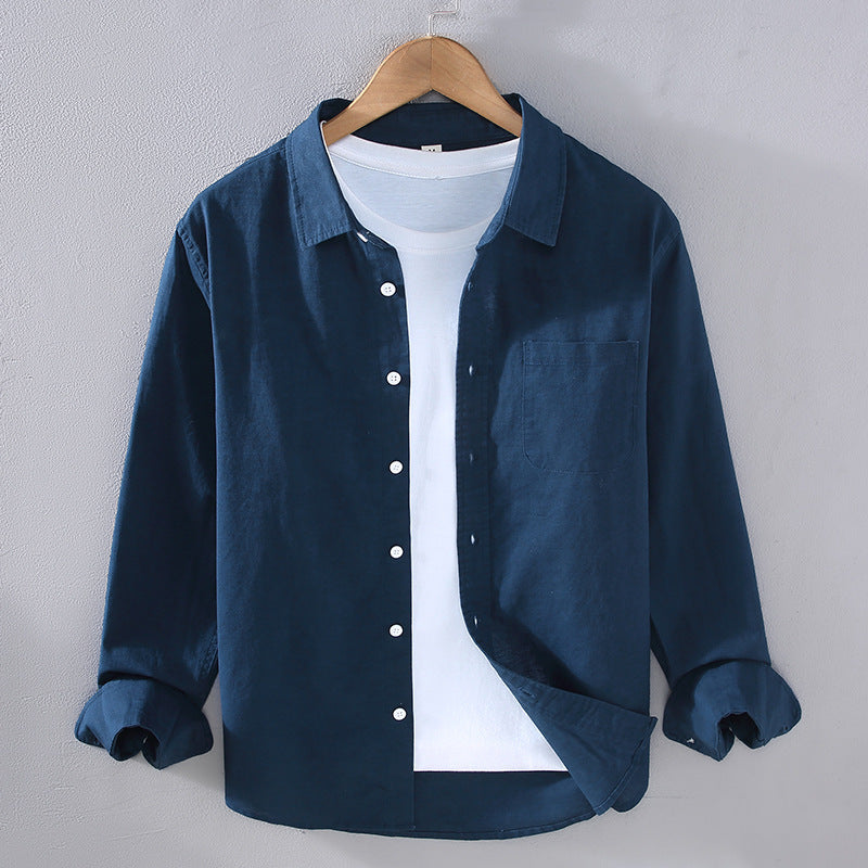 Pietro Linen Shirt in Navy Blue — lightweight gossamer linen button-up