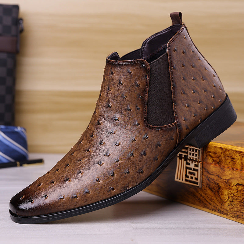 Grant Chelsea Boots in Brown — side profile showing the elastic gore and low stacked heel