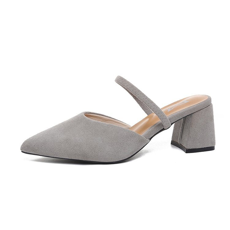 Chloe Pointed Mules in Gray — side profile of the backless suede mule