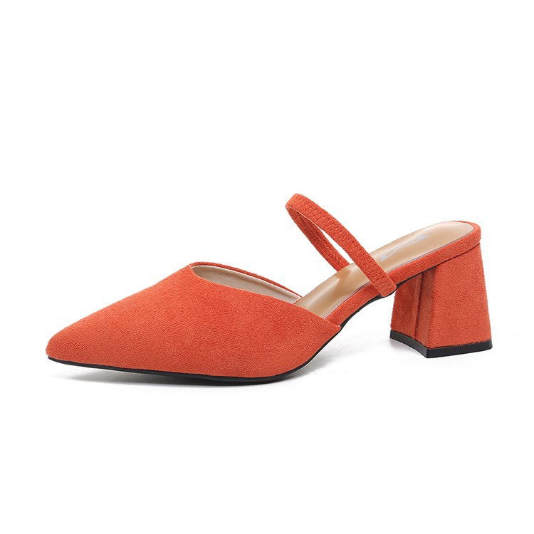 Chloe Pointed Mules in Dark Orange — side profile of the backless suede mule
