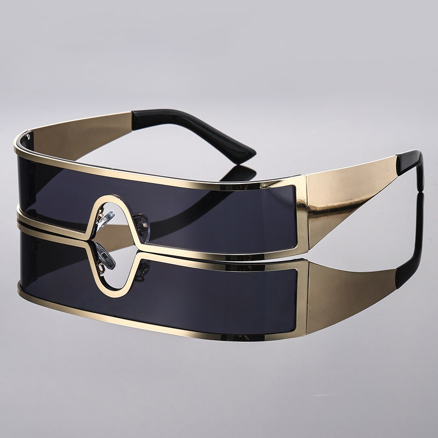 Zane Shield Sunglasses in Black — wraparound single-lens shield with metal frame