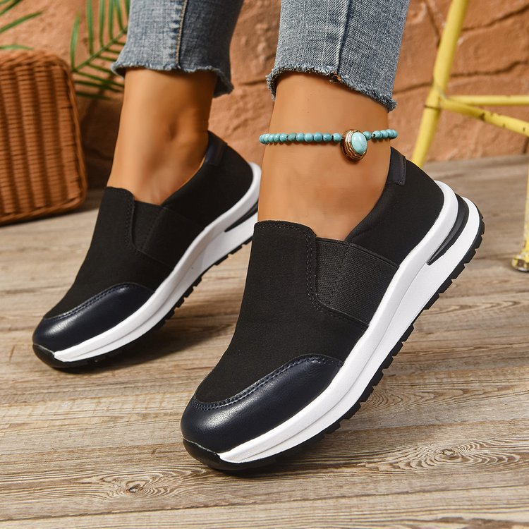 Jolie Platform Sneakers in Black — canvas platform slip-on with leather toe cap