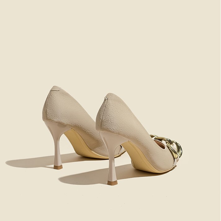 Margaux Chain Heels in Beige — front pair view
