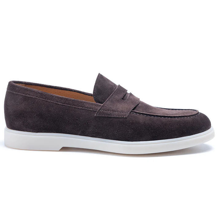 Tristan Suede Loafers in Dark Brown side view — men's slip-on suede loafer