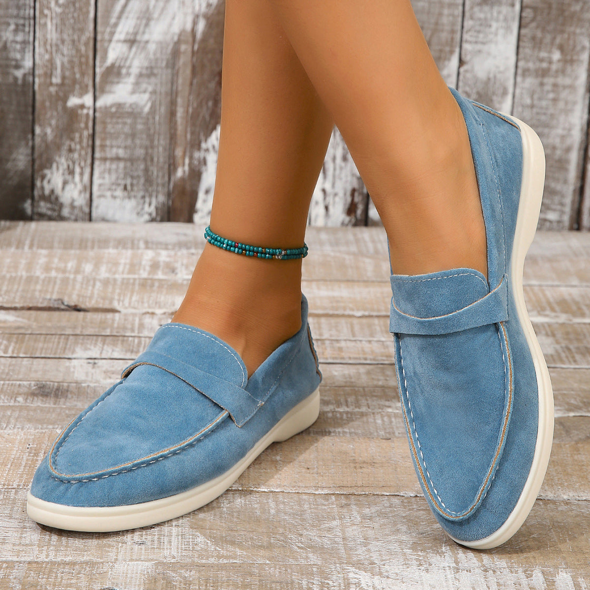 Serena Suede Loafers in Light Blue — women's slip-on suede loafer