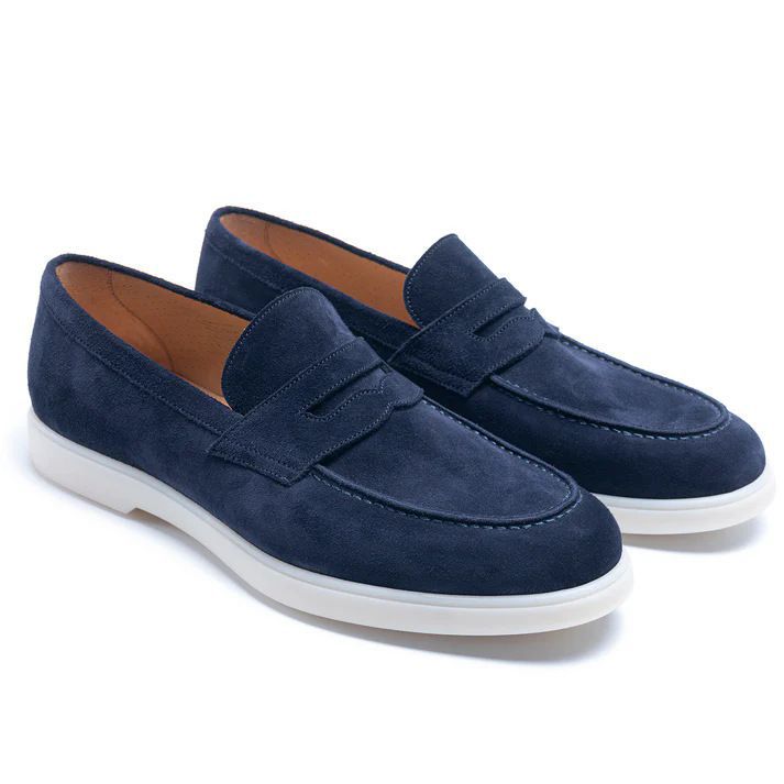 Tristan Suede Loafers in Navy Blue — men's slip-on suede loafer