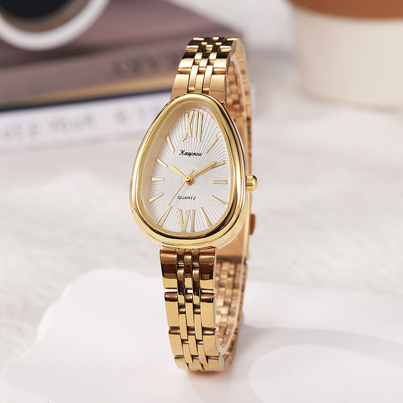 June Bracelet Watch in White — petite teardrop dial with slim link bracelet