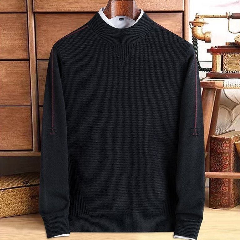 Brooks Textured Sweater in Black — full view of the waffle-knit crewneck sweater