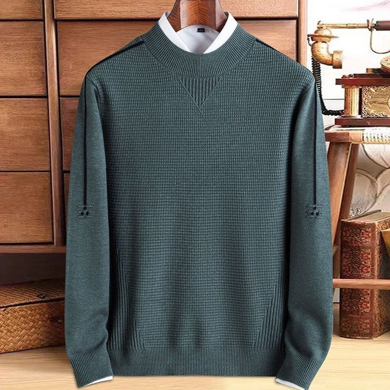 Brooks Textured Sweater in Sage — full view of the waffle-knit crewneck sweater