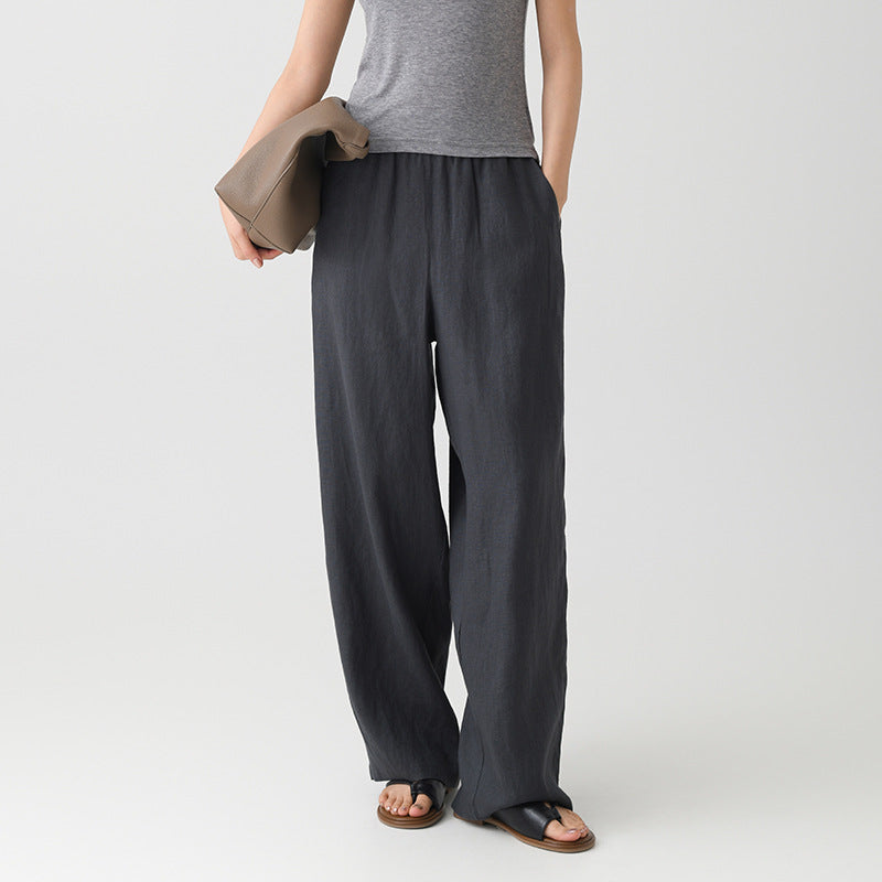 Isla Linen Pants in Dark Gray — women's wide-leg linen pants with a relaxed drape and elastic waist