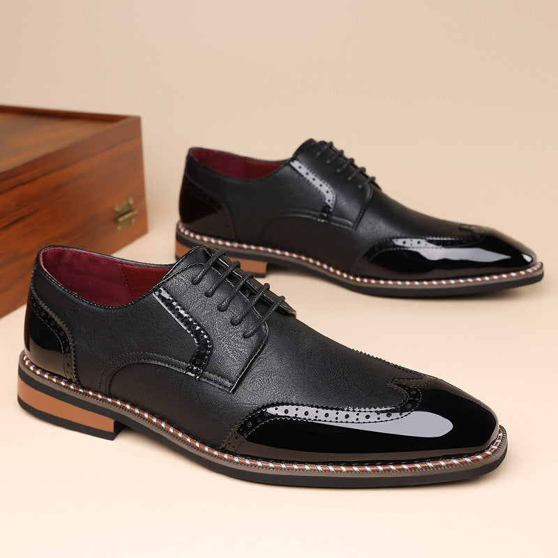 Spencer Brogue Sneakers in Black — both shoes showing the brogue detailing and welt stitching