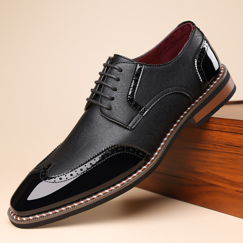 Spencer Brogue Sneakers in Black — two-tone leather wingtip brogue with a polished toe