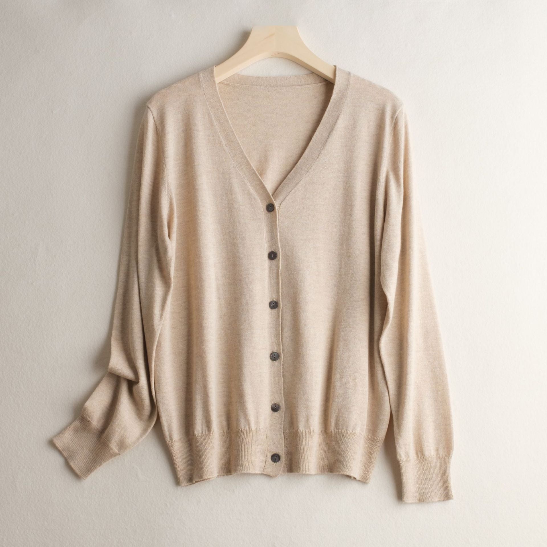 Noelle Knit Cardigan in Cream — women's lightweight V-neck button cardigan