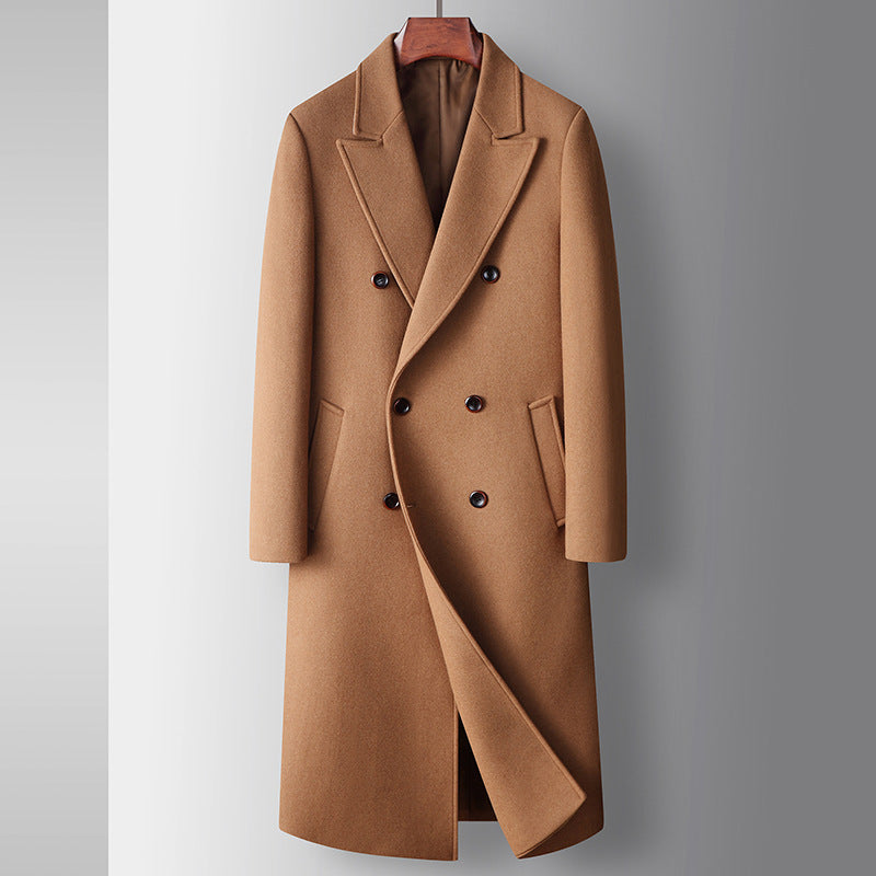 Nolan Longline Overcoat in Light Brown — double-breasted front view