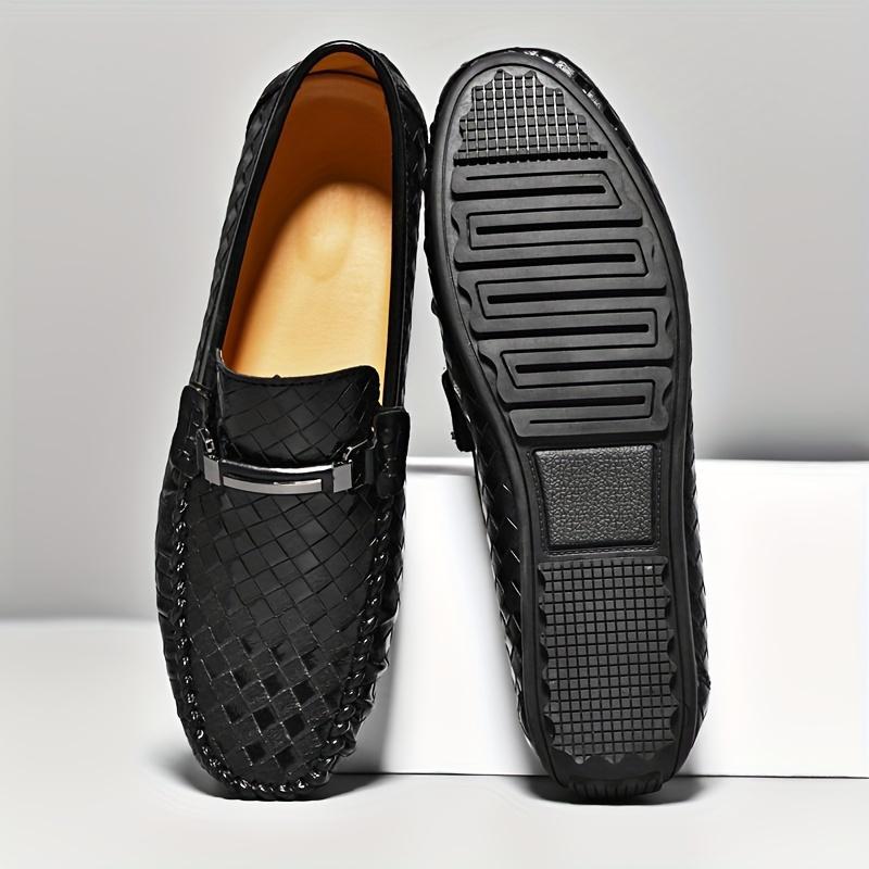 Emilio Woven Loafers in Black — woven leather driving loafers with metal bit detail