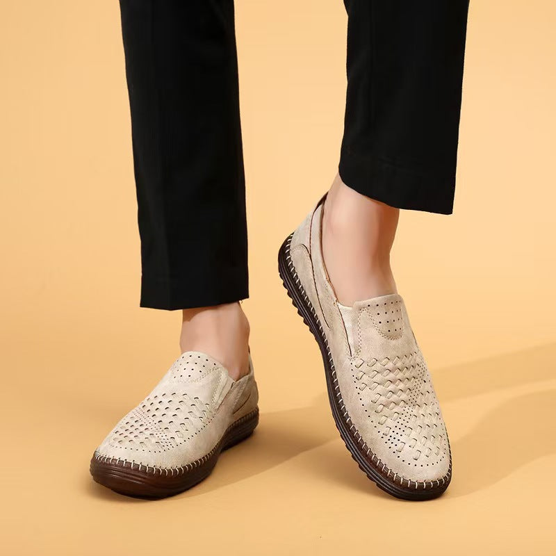 Gianni Woven Loafers in Beige — woven suede slip-on loafer with cushioned sole