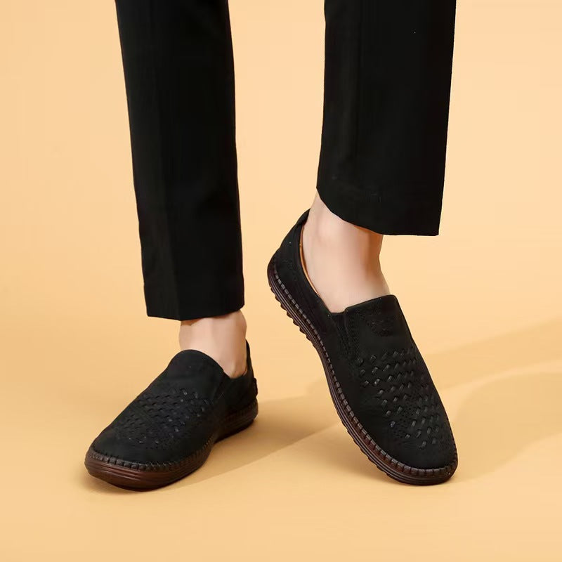 Gianni Woven Loafers in Black — woven suede slip-on loafer with cushioned sole