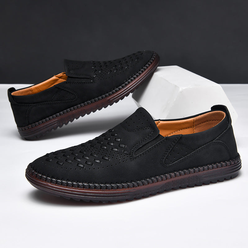 Gianni Woven Loafers in Black — woven suede slip-on loafer with cushioned sole