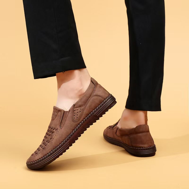 Gianni Woven Loafers in Brown — woven suede slip-on loafer with cushioned sole