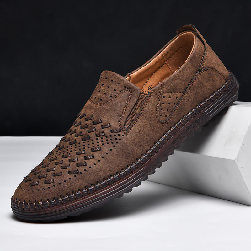 Gianni Woven Loafers in Brown — woven suede slip-on loafer with cushioned sole