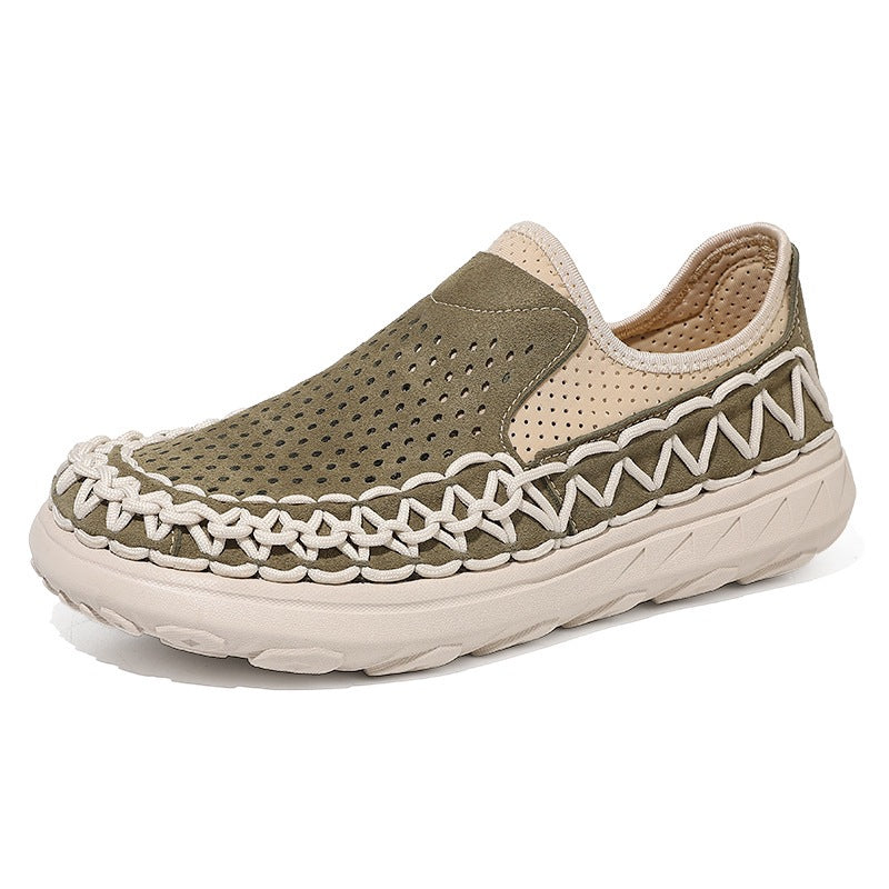Dario Woven Loafers in Olive Green — men's woven slip-on loafer, angled view
