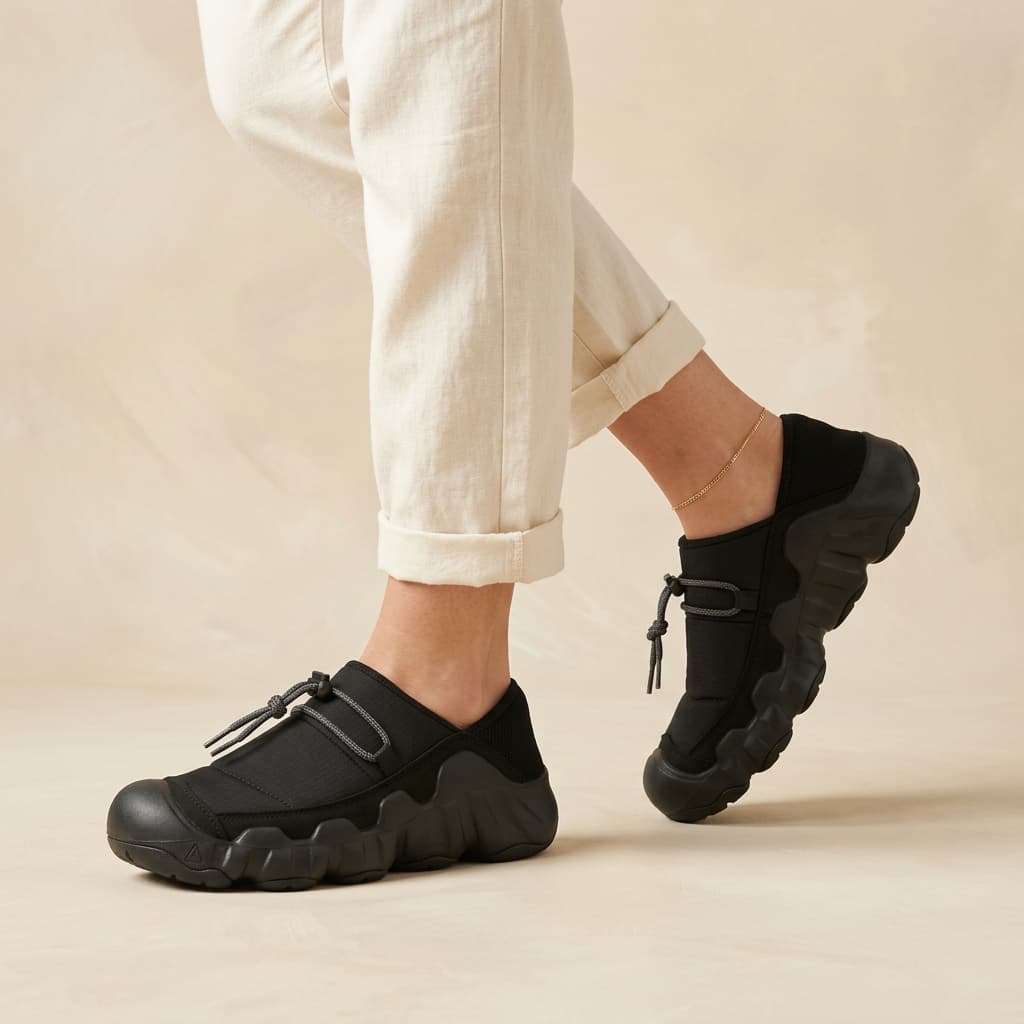 Amos Canvas Sneakers — premium cushioned slip-on with bungee toggle and lugged sole